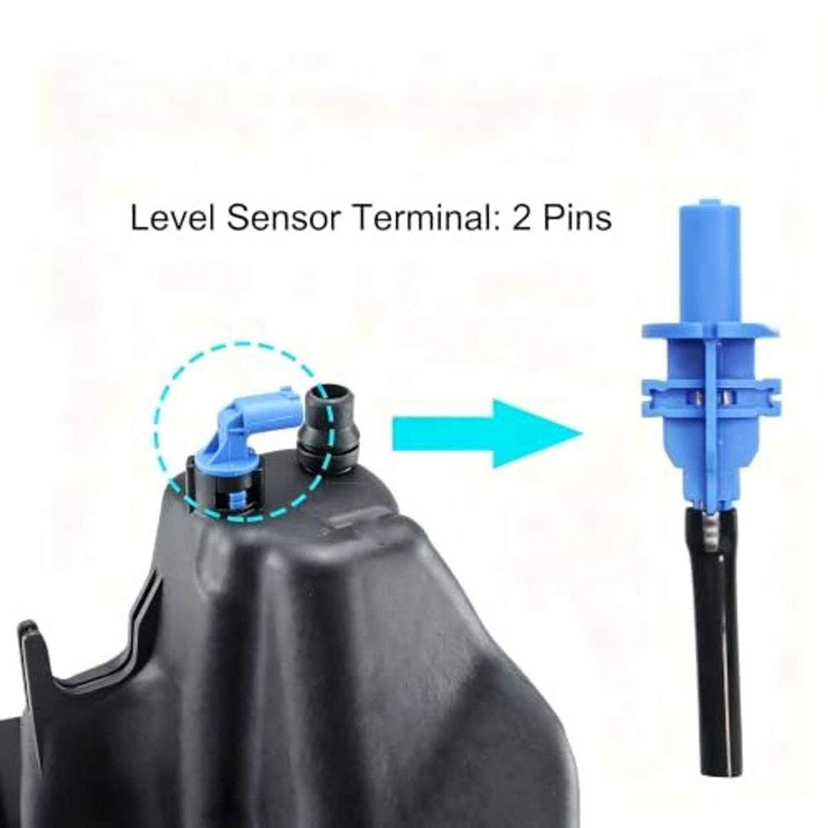Engine coolant reservoir level sensor terminal with 2-pin connector and blue plug