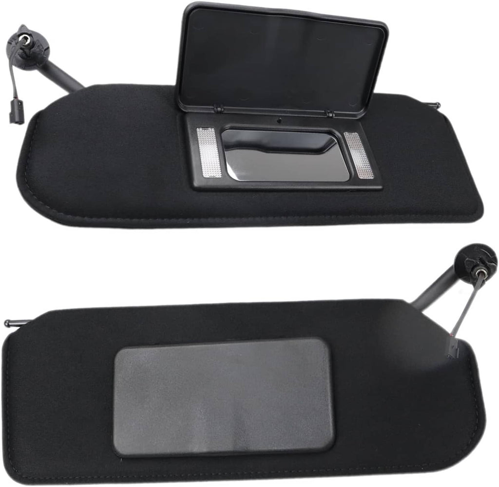 Black sun visor shades with central LED window and side mounting arms