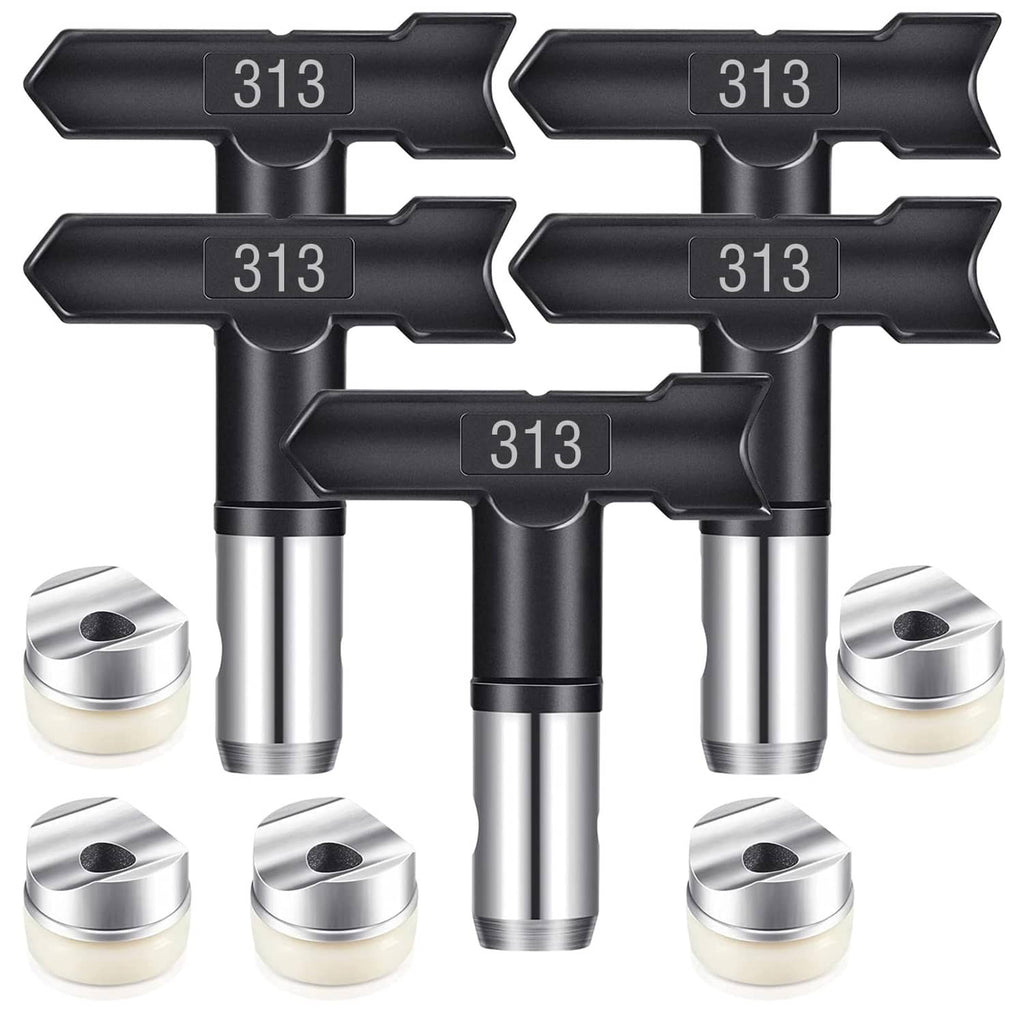 Reversible 313 airless spray nozzle tips set, black housings with silver metal bases