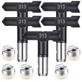 Reversible 313 airless spray nozzle tips set, black housings with silver metal bases