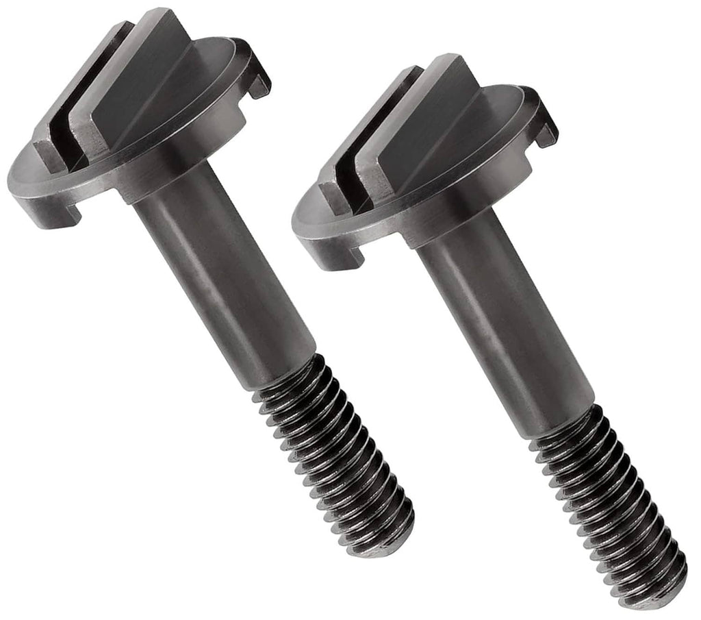 Blade backing pad screw pair: two metal screws with black heads and tight threads.