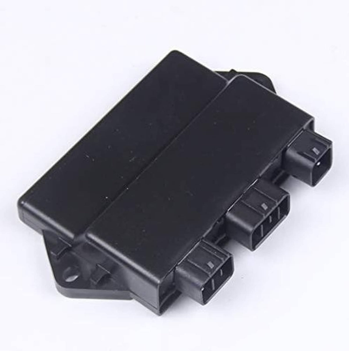 Black CDI ignition box with side electrical connector ports and plug terminals
