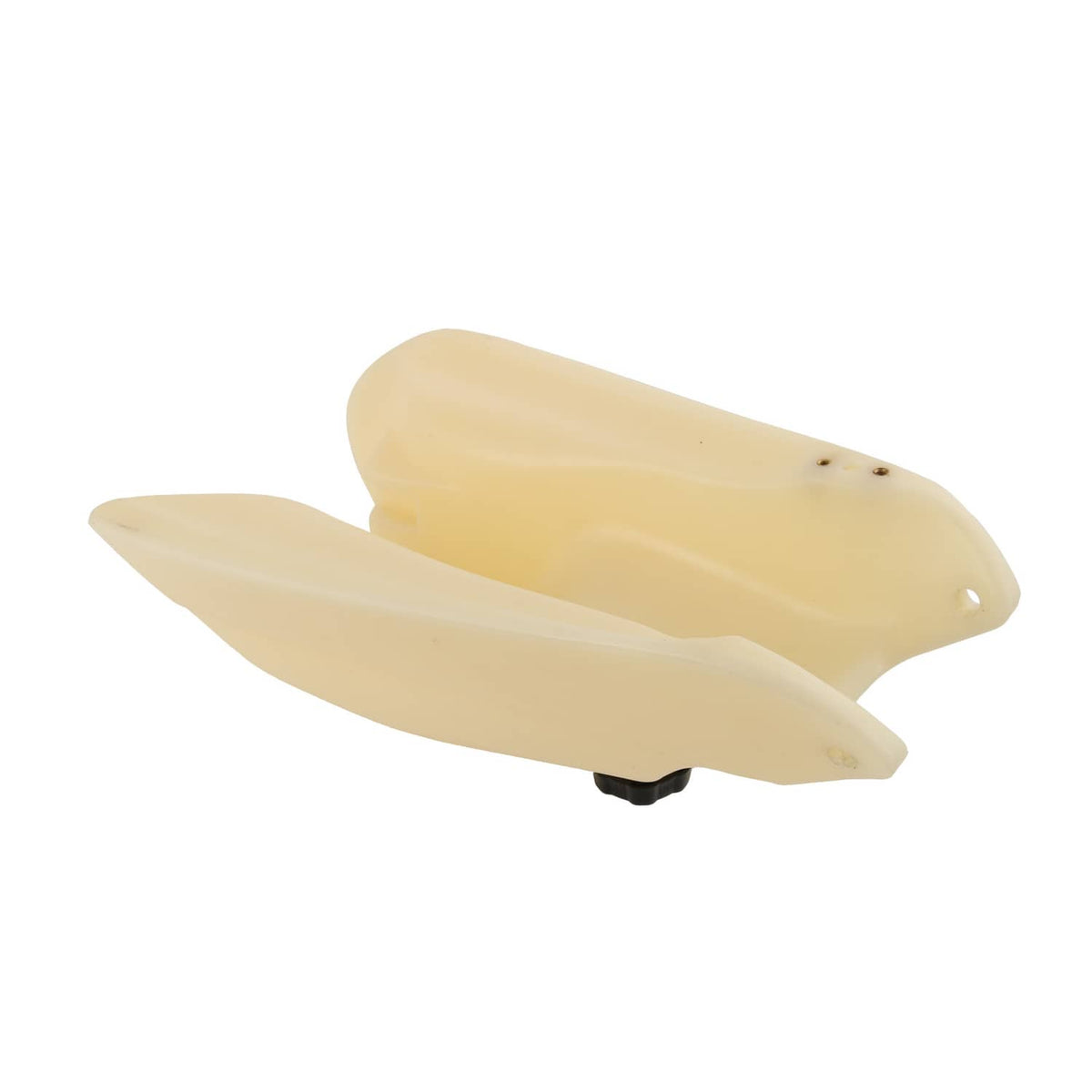 Plastic fuel tank panel for ATV, light tan with black mounting plugs