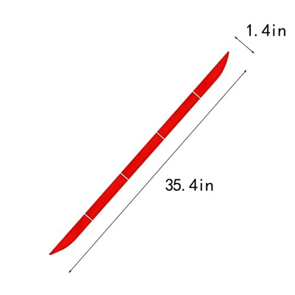 Red reflective bumper guard sticker, 35.4 in length and 1.4 in width (diagram)