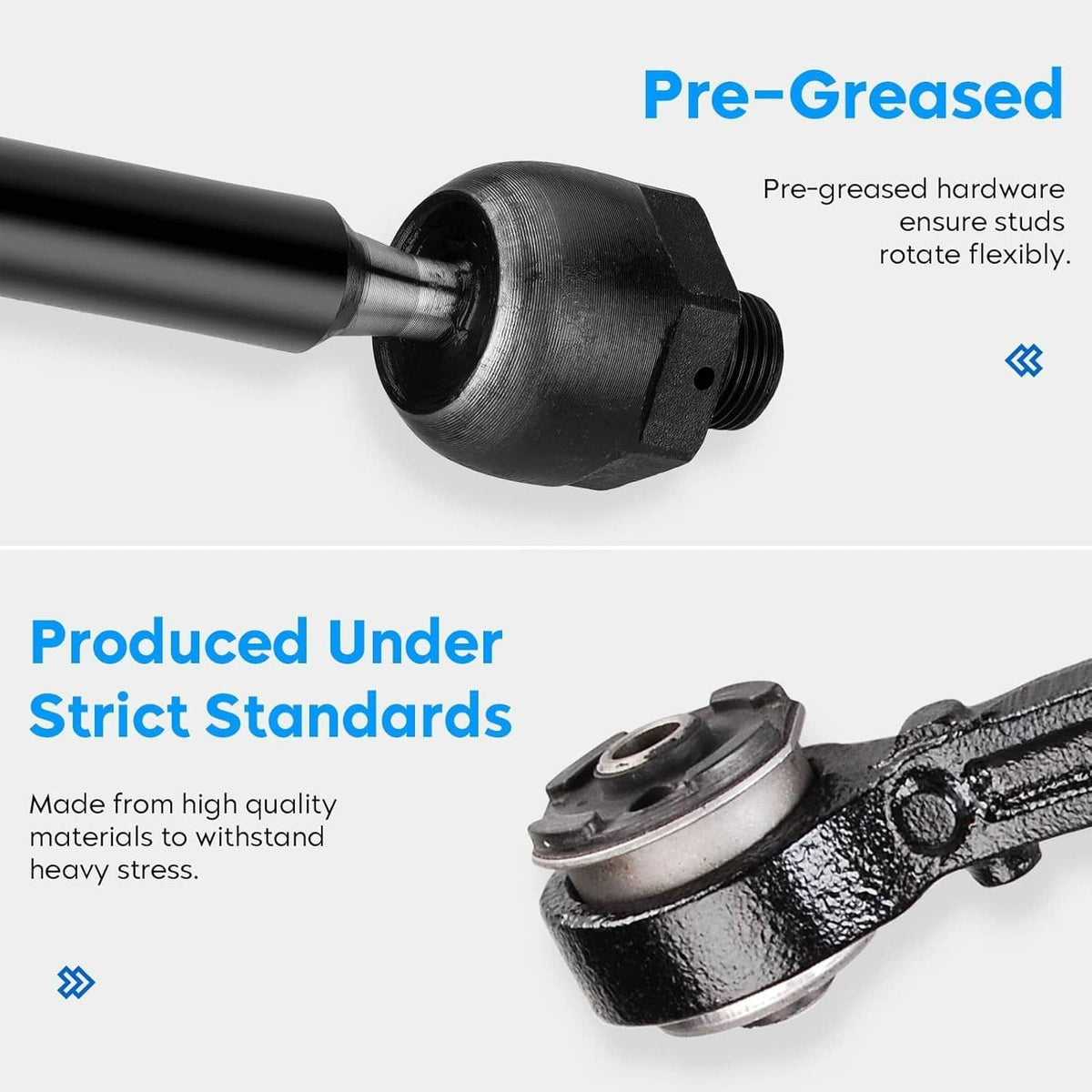 Pre-greased ball joint stud with black housing and rubber boot, close-up