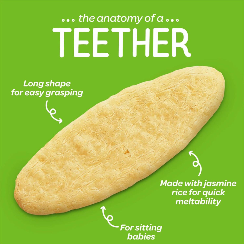 Long yellow jasmine rice teether wafer for easy gripping