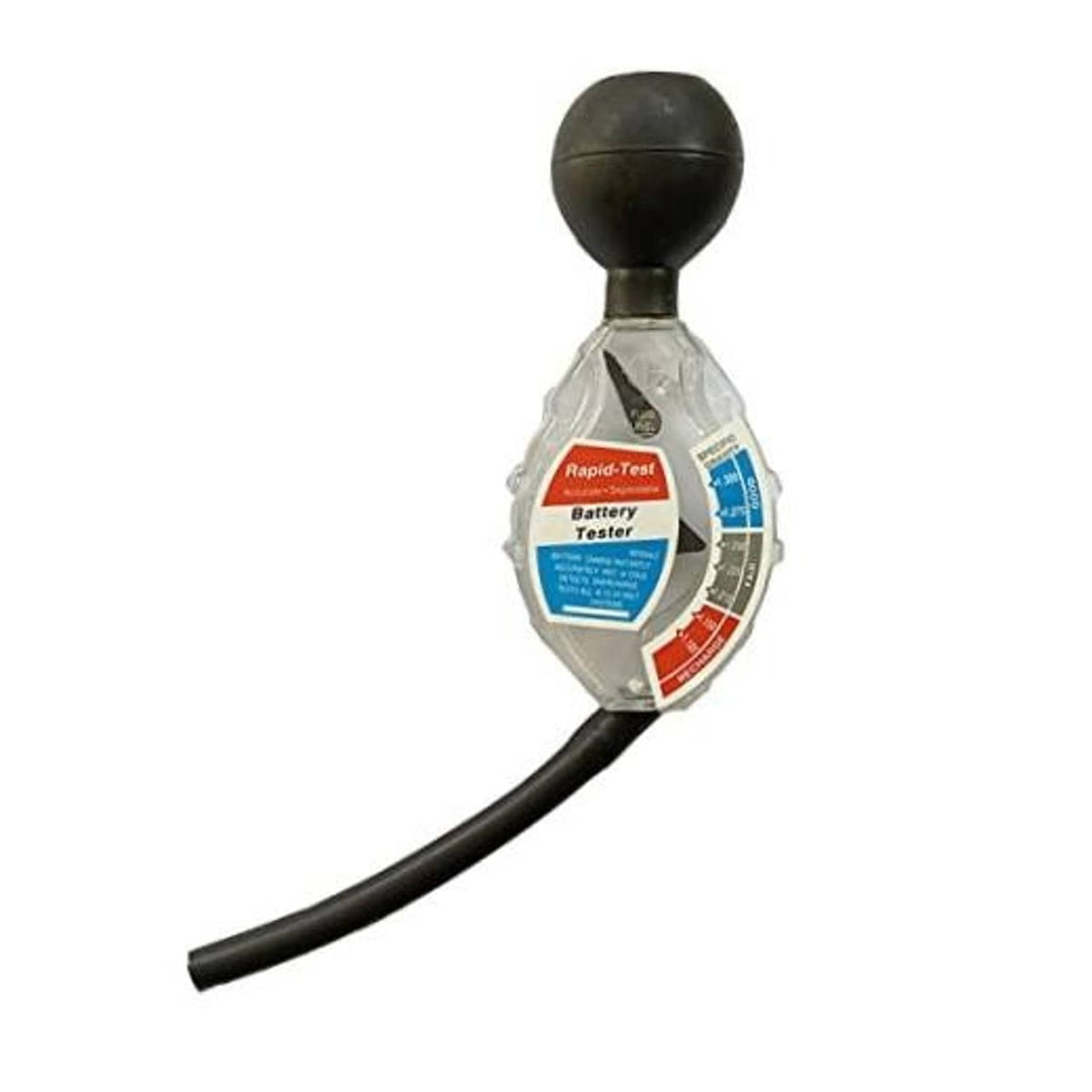 Battery hydrometer tester with black rubber bulb and clear tester chamber