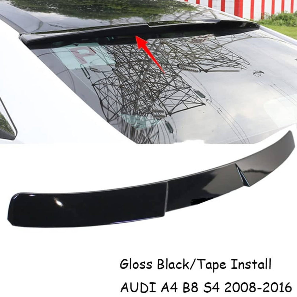 Glossy black rear window roof spoiler wing with smooth curved profile