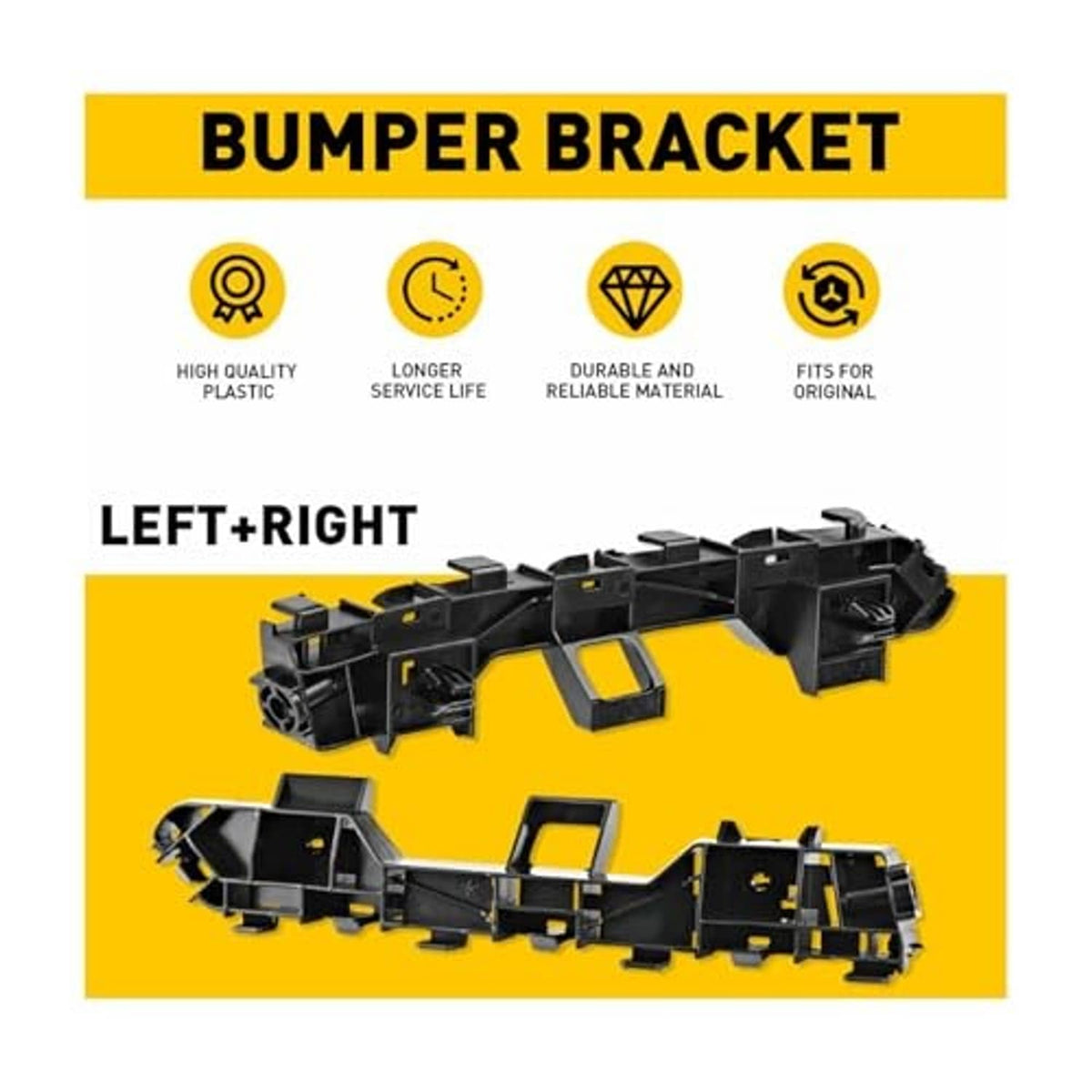 Two black bumper brackets with mounting tabs and rectangular openings, left-right set
