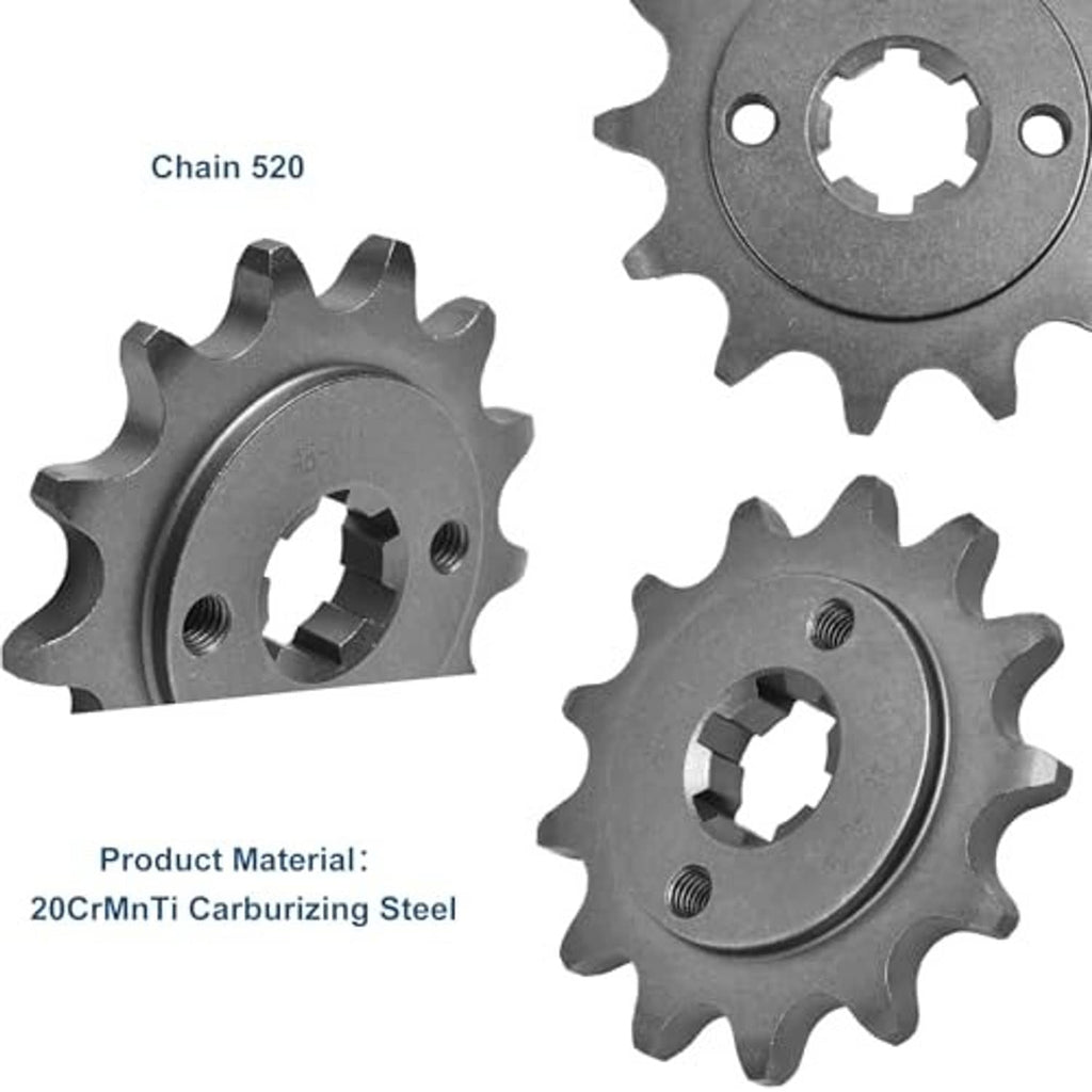 Front sprocket gear with center spline, threaded mounting bolts, dark steel body