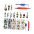 Automotive A/C valve core accessory kit with mixed metal valve cores and fittings