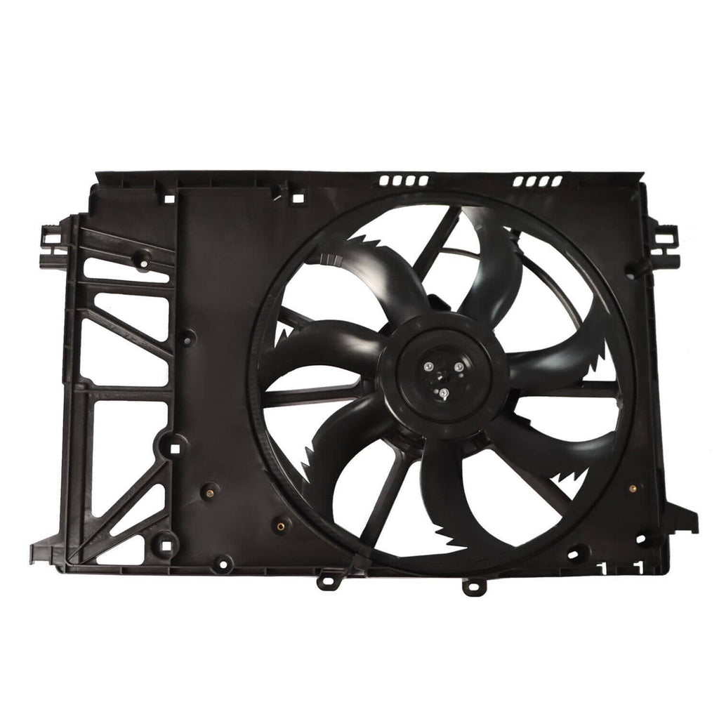 Radiator cooling fan assembly, black fan shroud with circular fan and mounting points