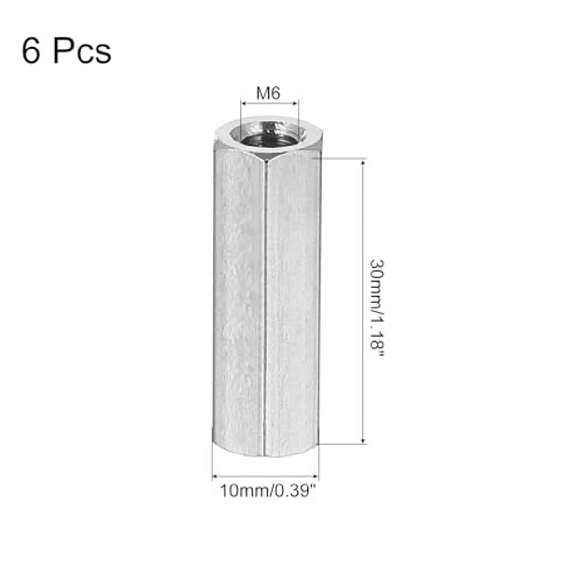 M6 x 30mm stainless steel coupling nut sleeve, hex end