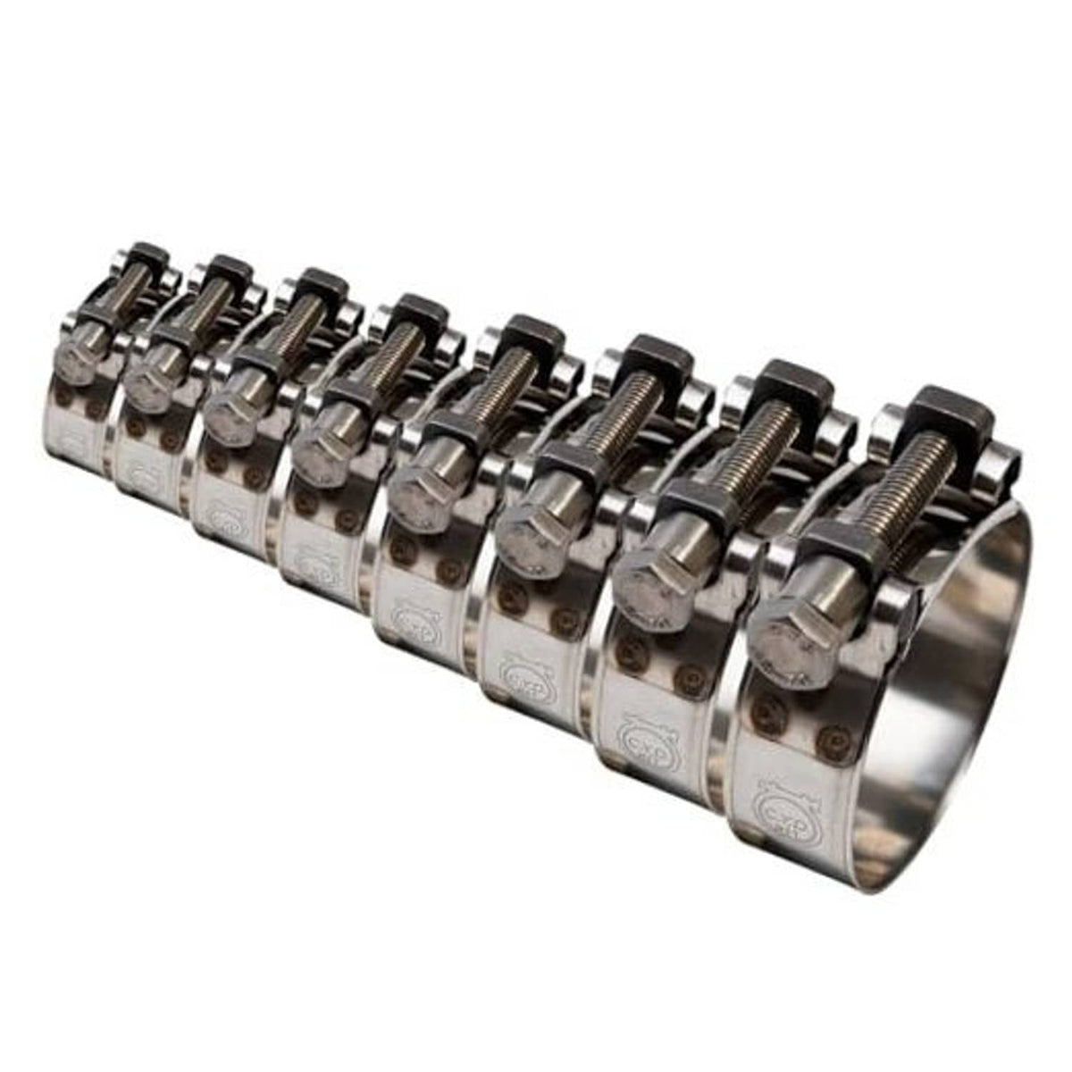 Stainless steel heavy-duty hose clamp set with multiple double-nut bands