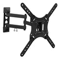 Black full-motion TV wall mount with four-arm bracket and tilt/swivel mounting plate