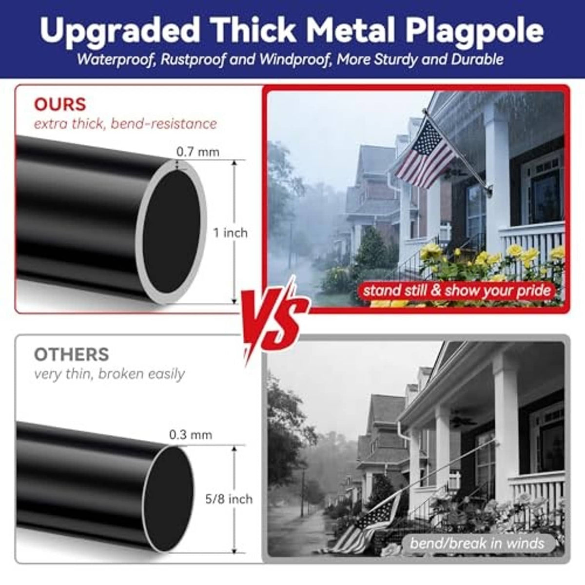 Black metal flagpole pole tube with thick build and anti-rust design