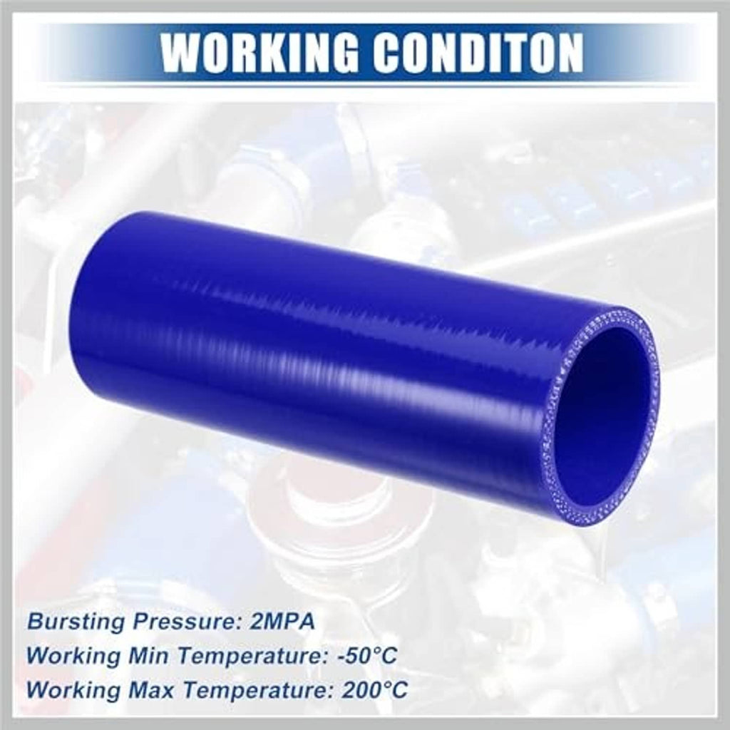 Blue straight silicone hose coupler, thick-wall tube with reinforced edge stitching