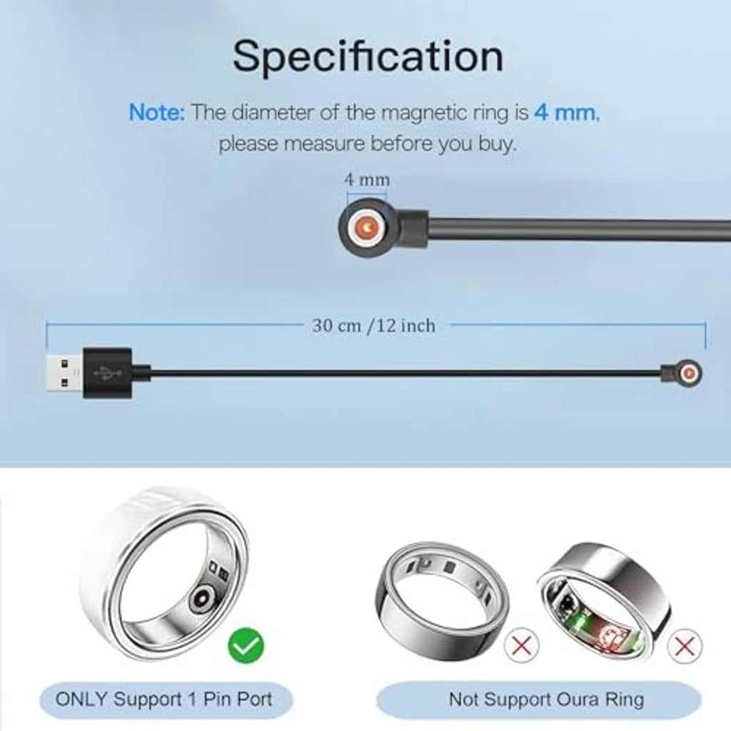 Magnetic ring charging cable with USB connector and round one-pin charging end