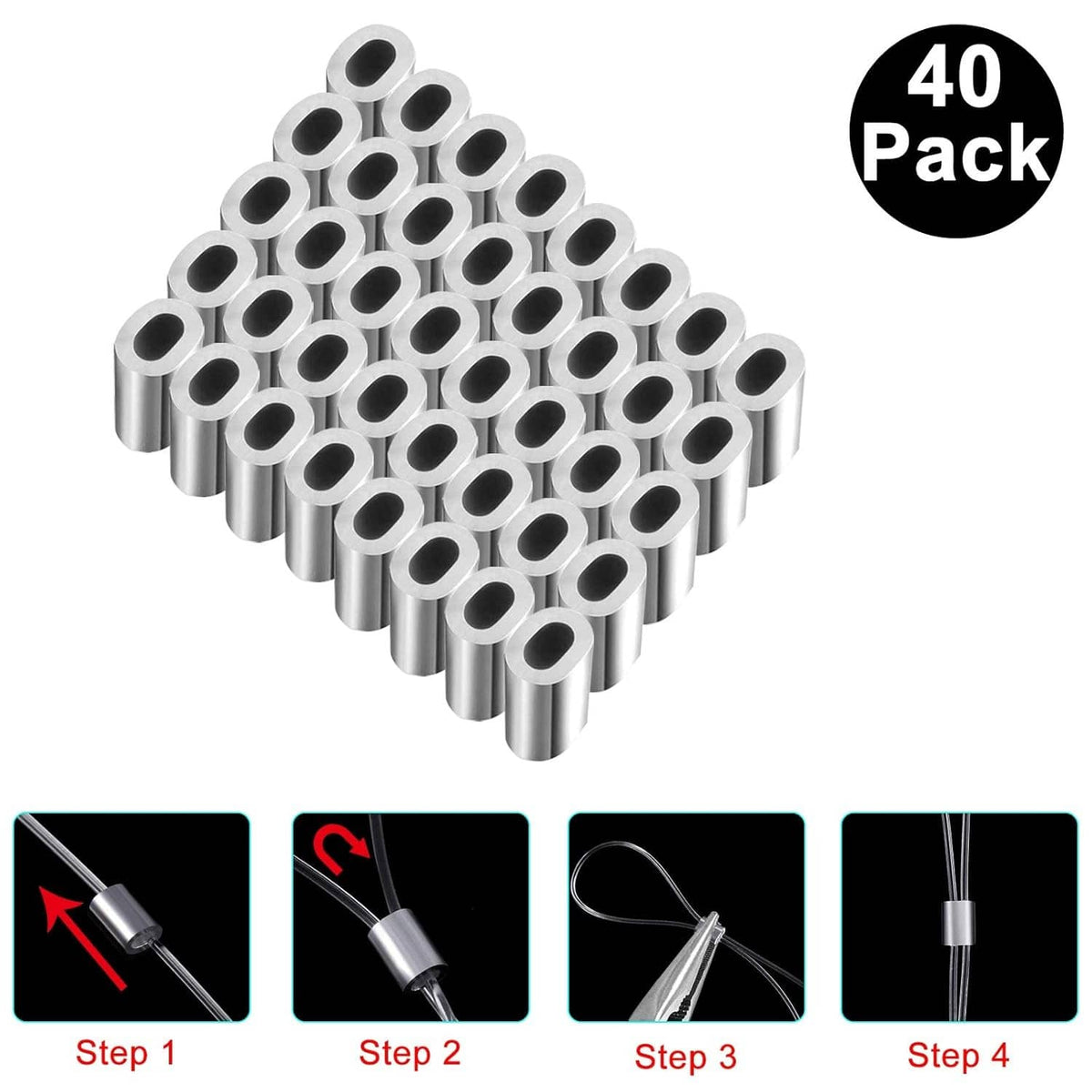 40-pack metal sleeves with holes for clear picture wire hanging