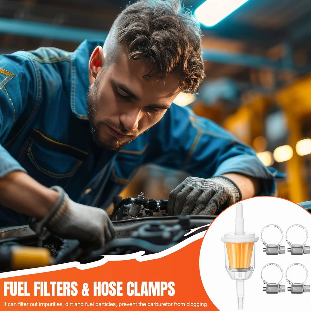 Electric fuel pump kit with inline fuel filter and hose clamps