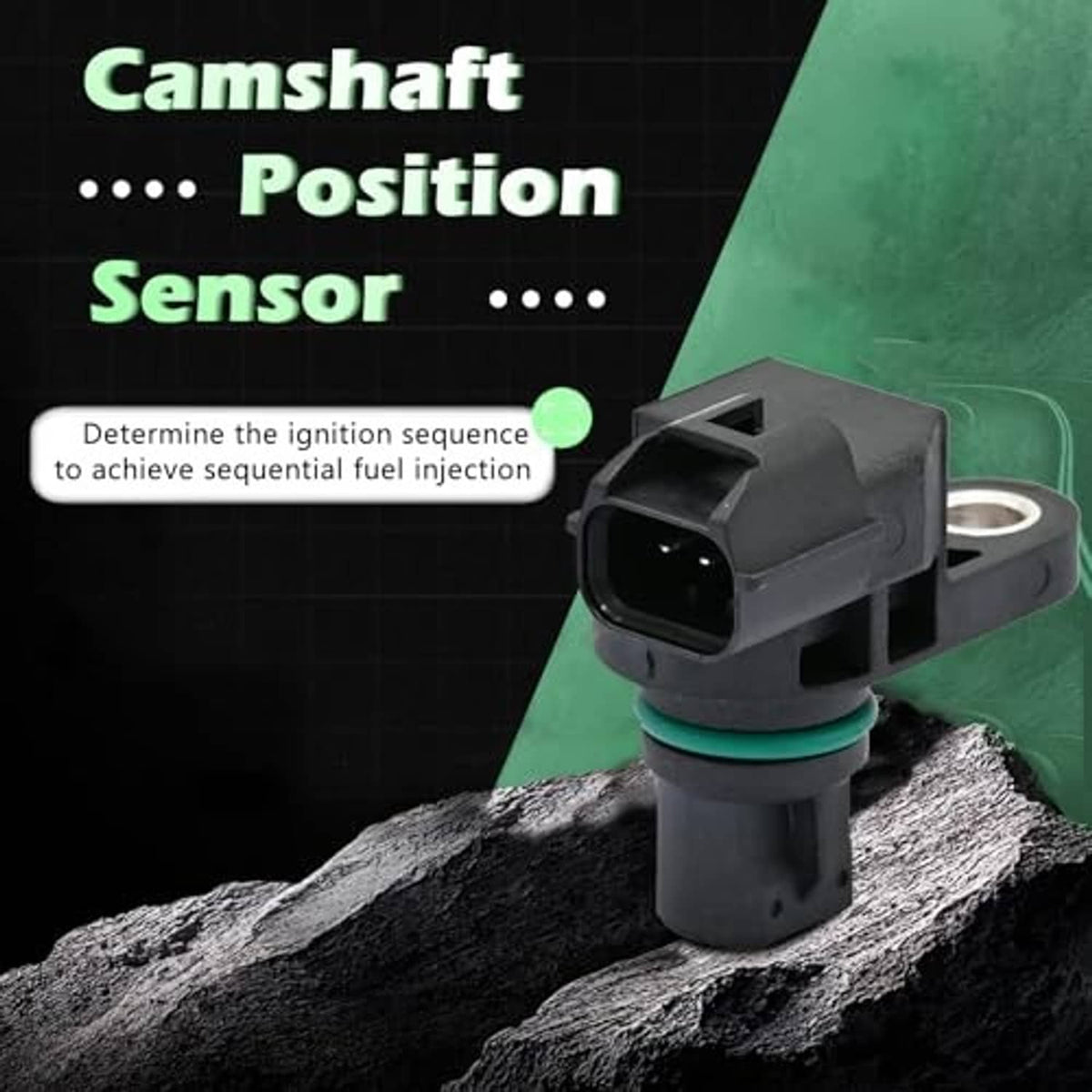 Camshaft position sensor on rock, black plug with visible connector pins