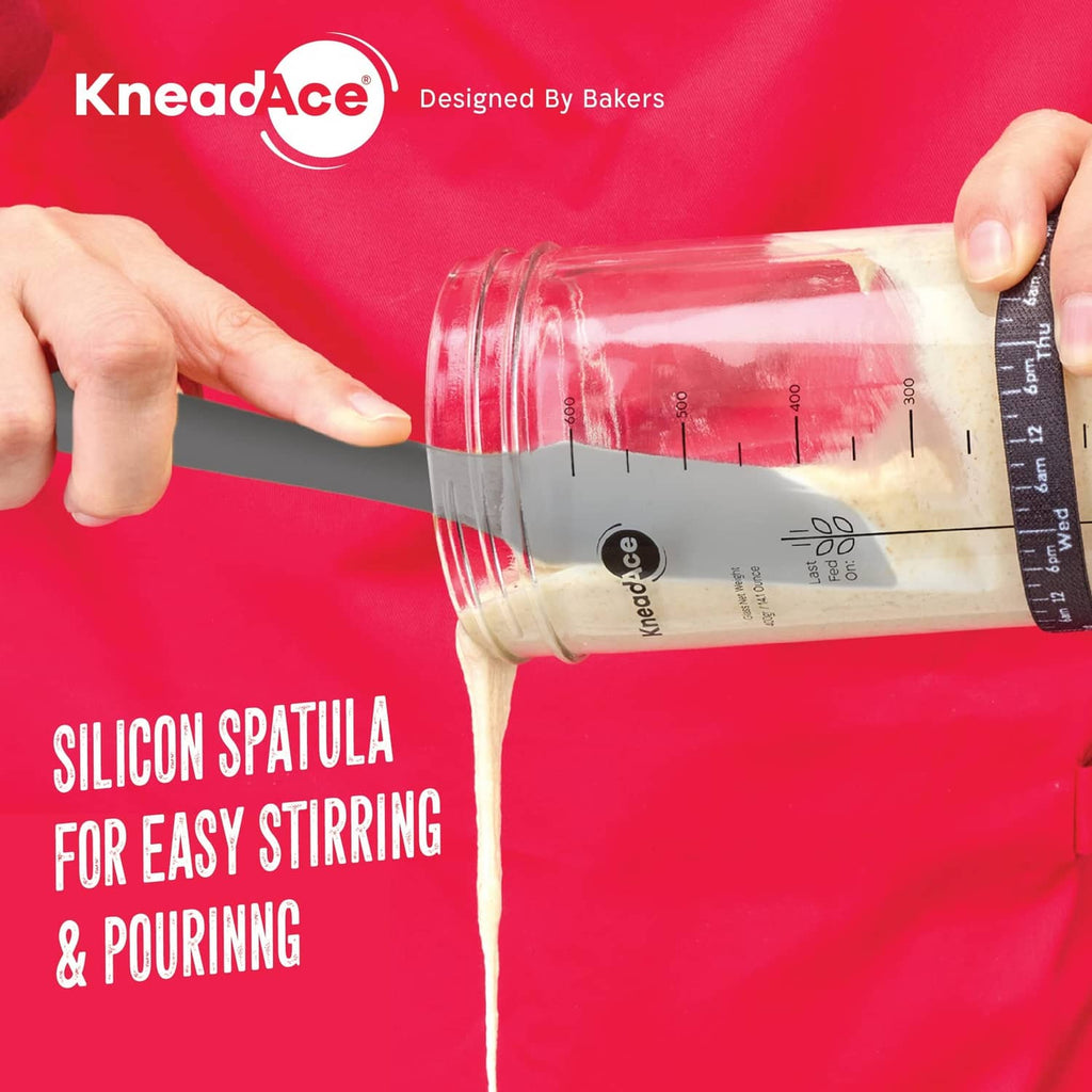 Silicone spatula for stirring and pouring with sourdough starter jar