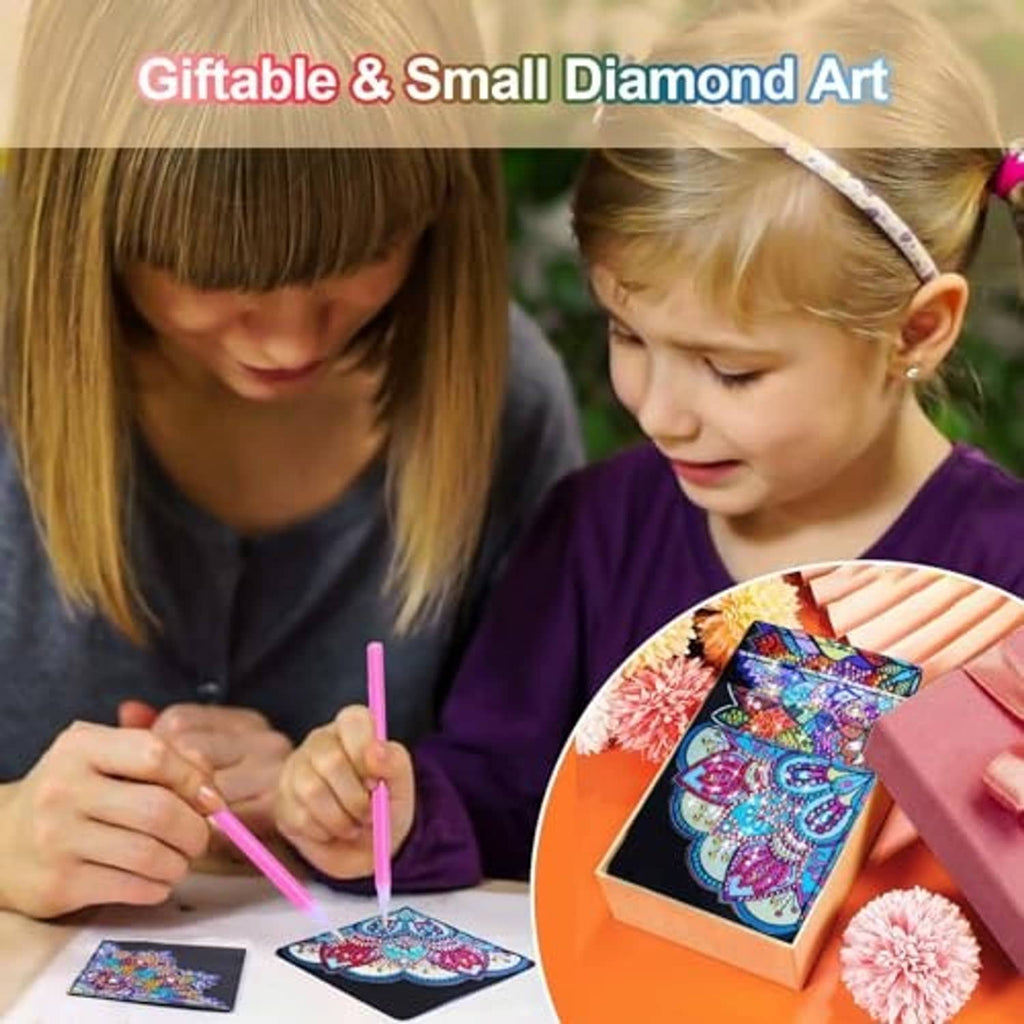 Diamond art bookmark craft set with colorful bookmarks, pen, and small diamond art pieces