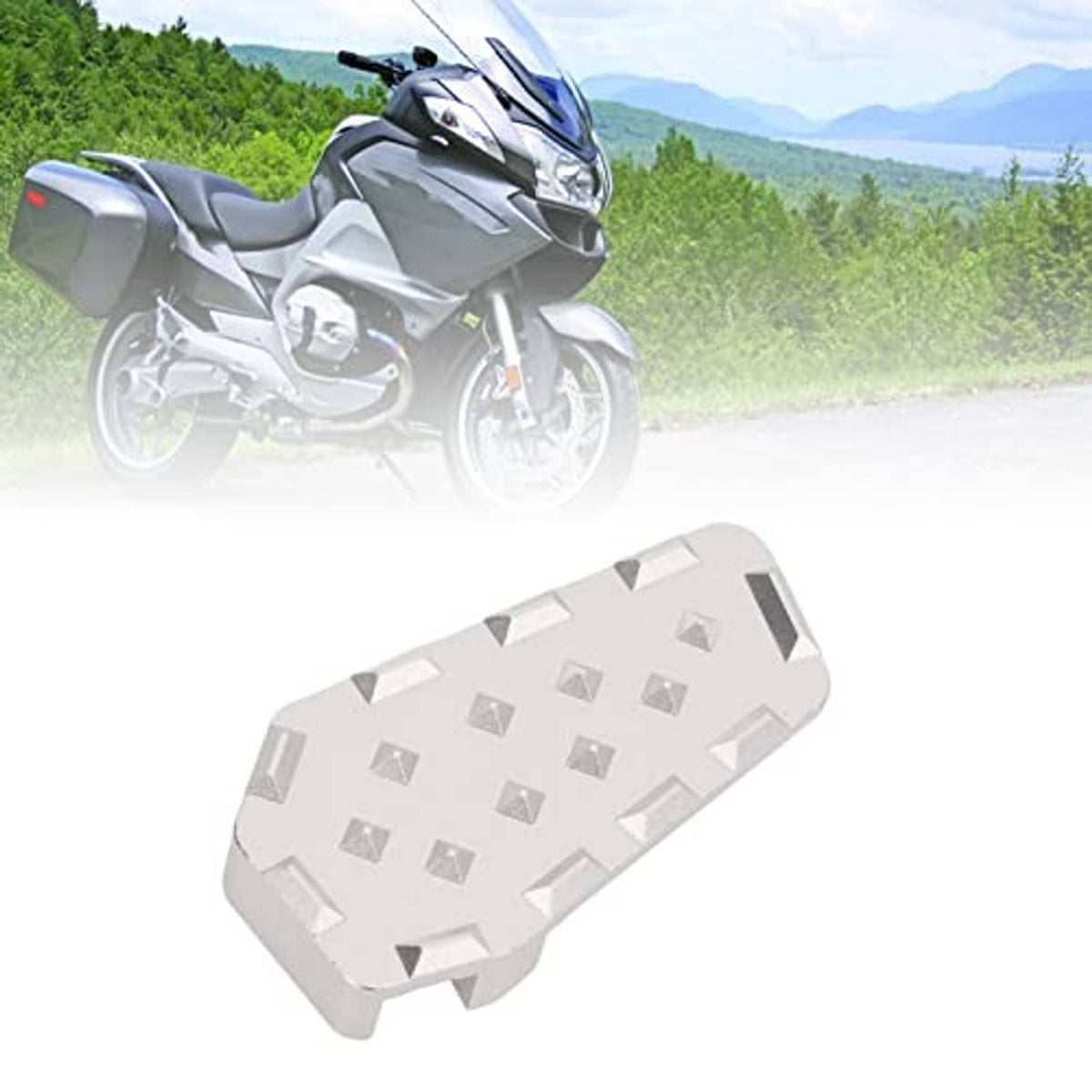 Silver foot brake extension pedal with raised diamond grip texture