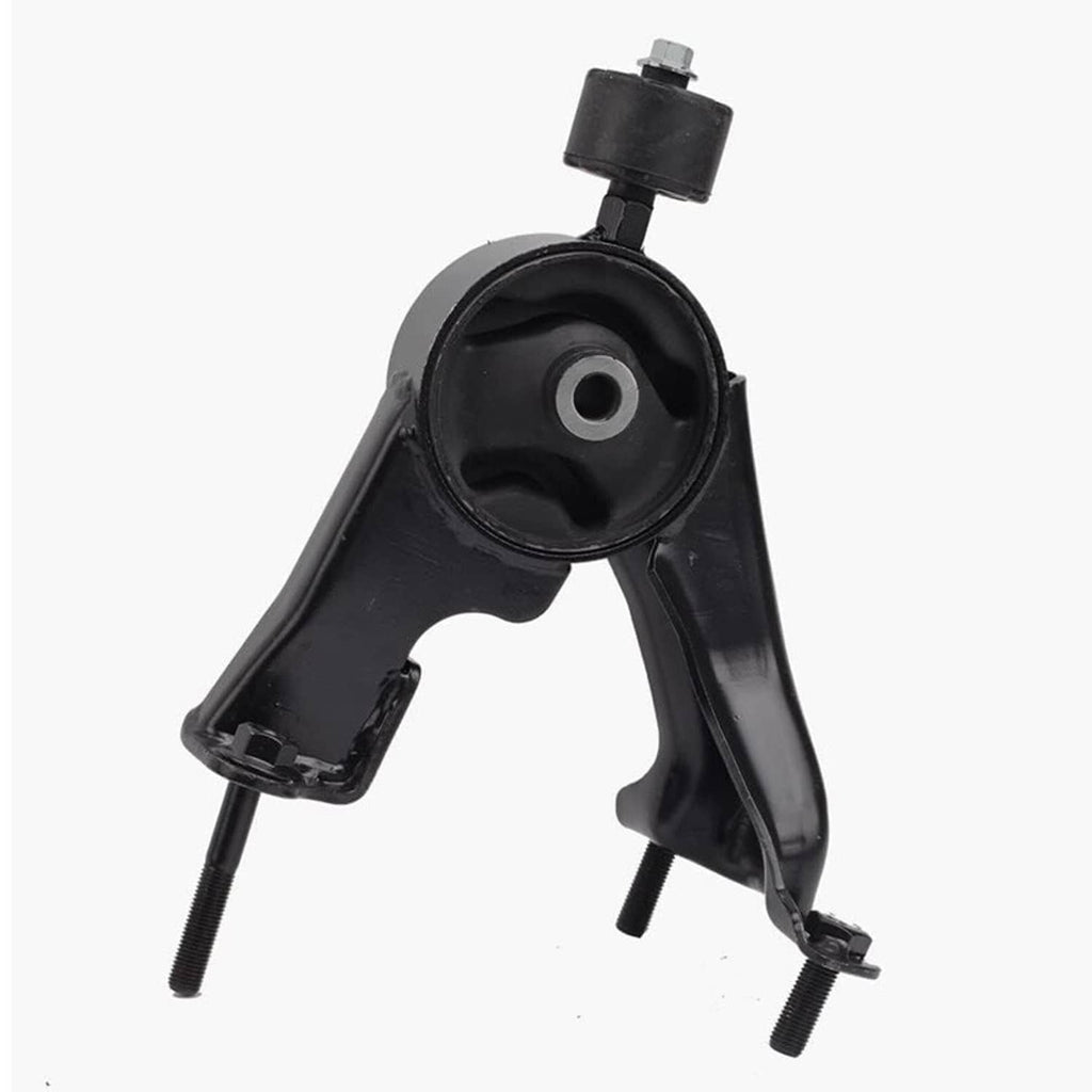 Black three-leg transmission mount with circular bushing and mounting stud