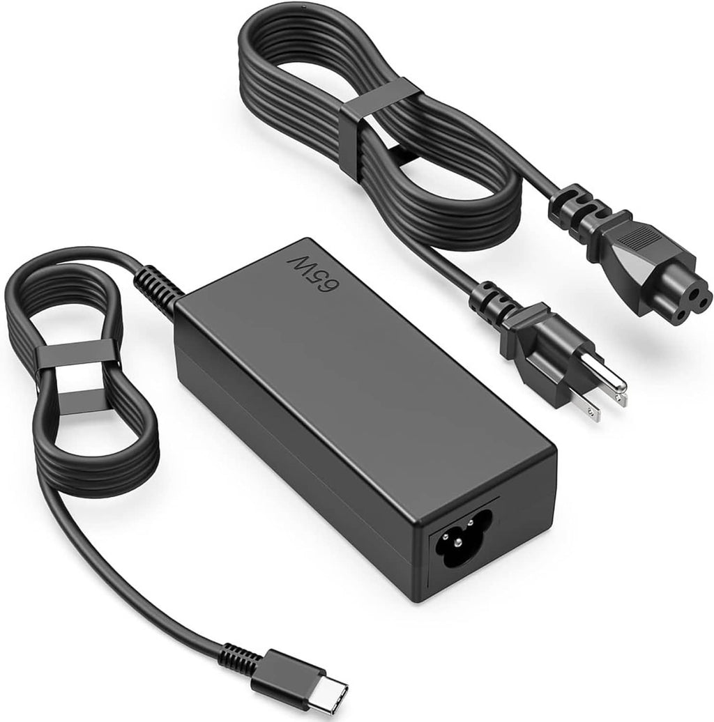Black 65W USB-C AC adapter with Type-C cable and interchangeable plug tips