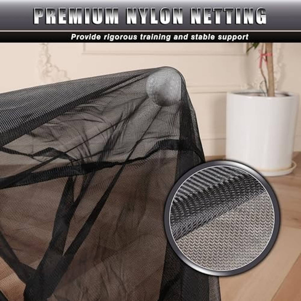 Black nylon golf chipping net with textured mesh close-up detail