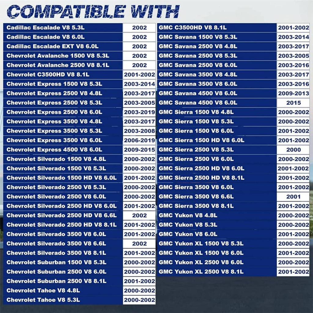 Vehicle compatibility chart for A/C compressor, listing models and production years
