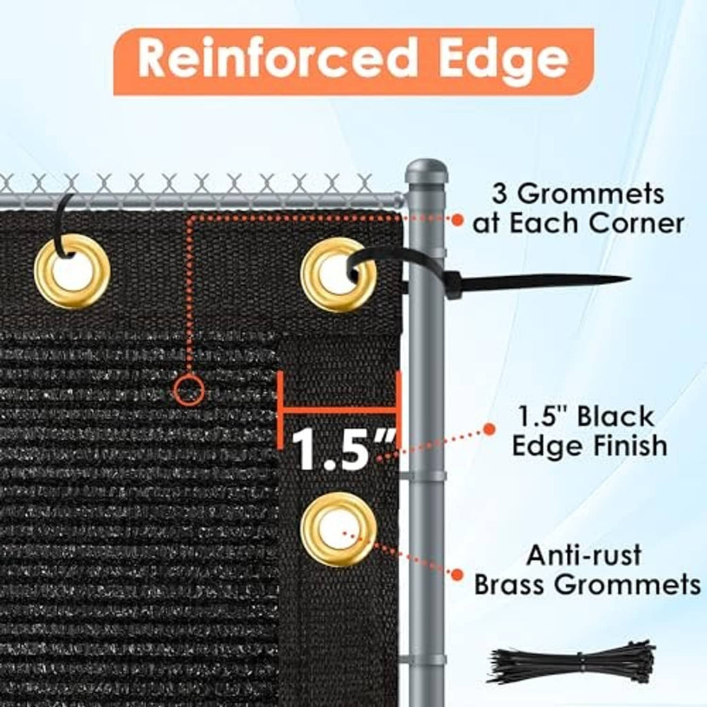 Black privacy fence screen with reinforced edge and brass anti-rust grommets