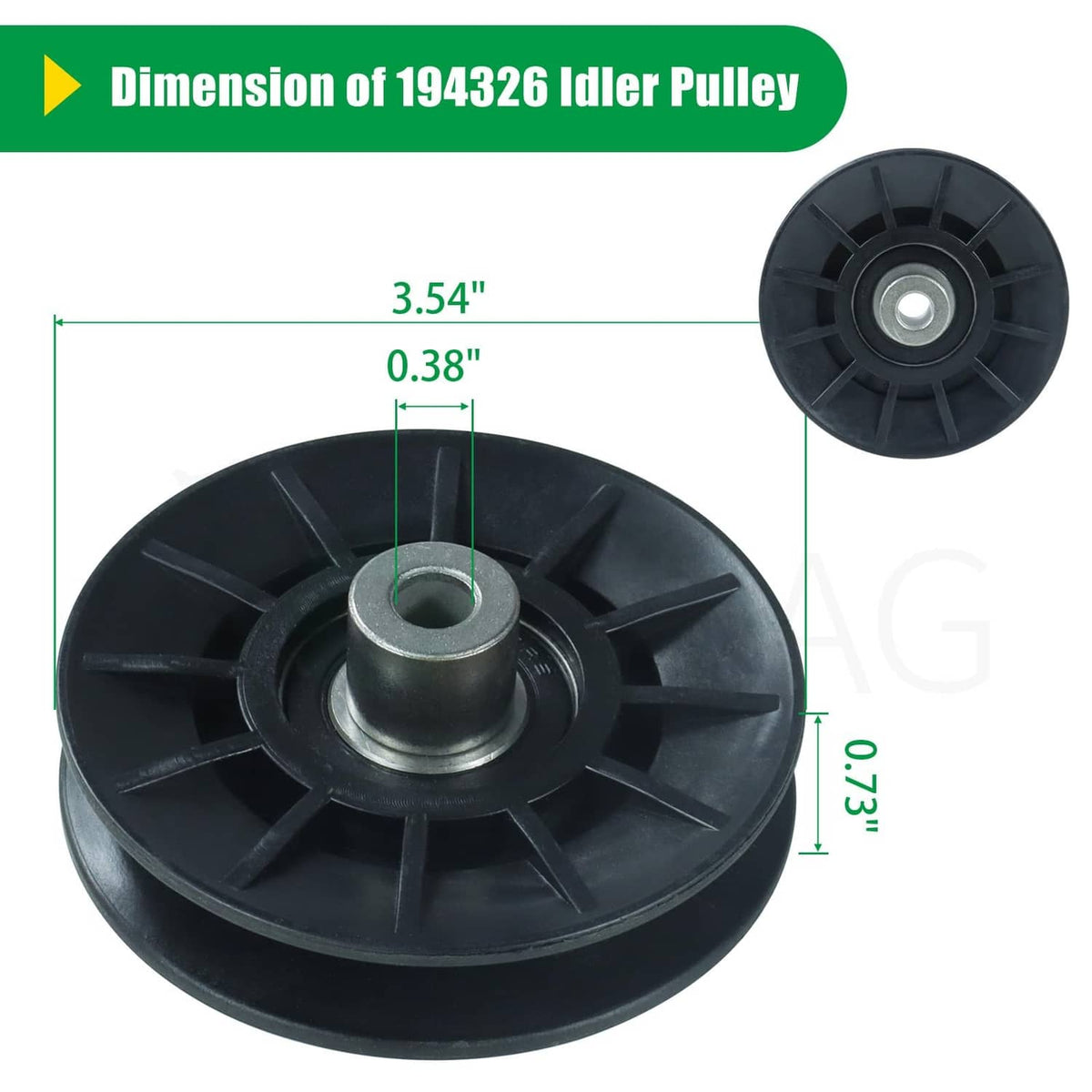 Single black 194326 idler pulley wheel with metal center bearing