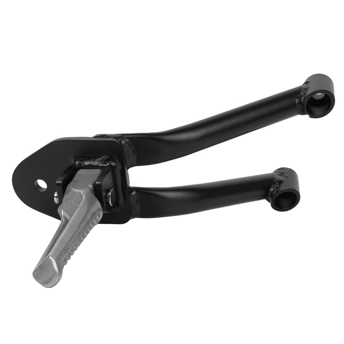 Rear passenger footpeg assembly with black mount plate and gray textured footrest pad