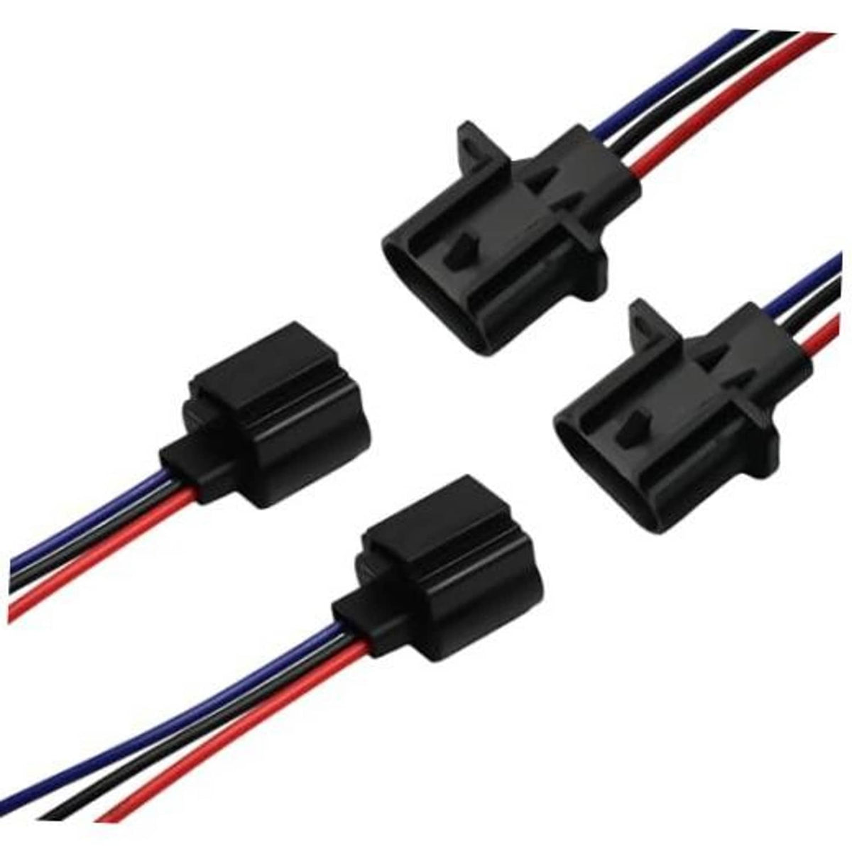 Headlight socket converter kit with male and female wiring connectors, black plastic housings