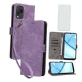 Purple wallet phone case with flip cover and built-in screen protector
