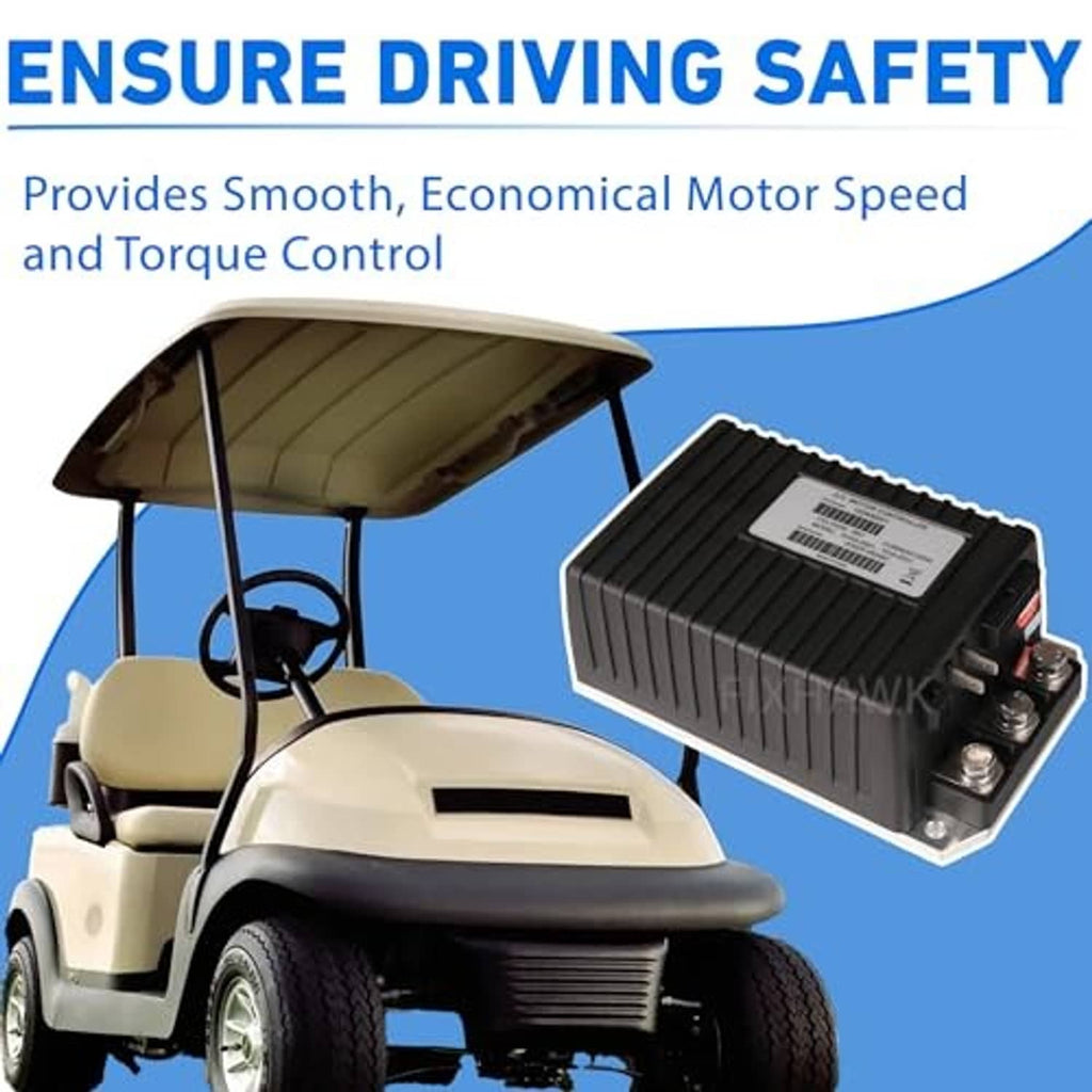 48V motor controller near golf cart seat with screw terminals, side view