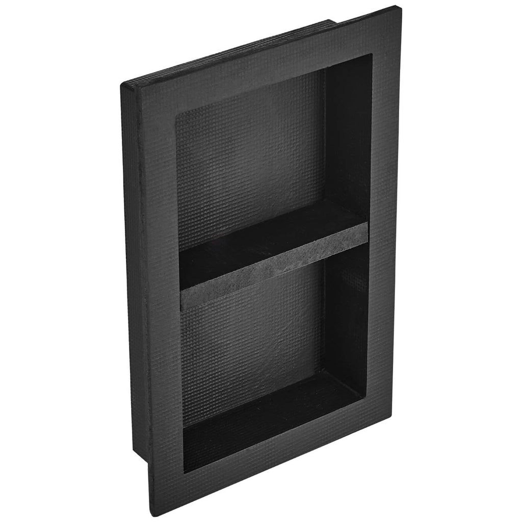 Waterproof shower niche panel, double recessed opening, ready to tile, dark finish