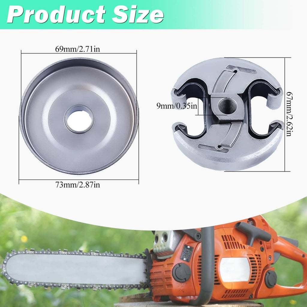 Silver clutch drum and clutch assembly with black inserts, side view