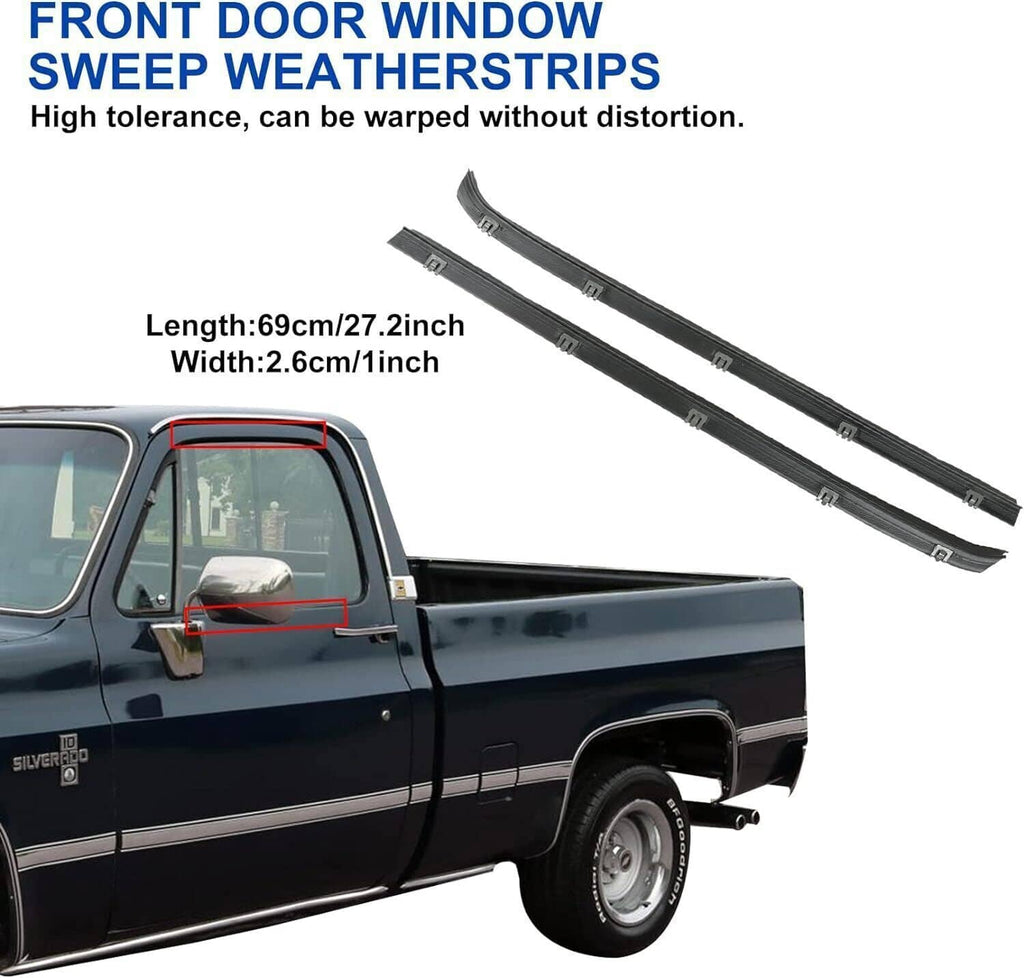 Black front door window sweep weatherstrips with molded channels and mounting bases