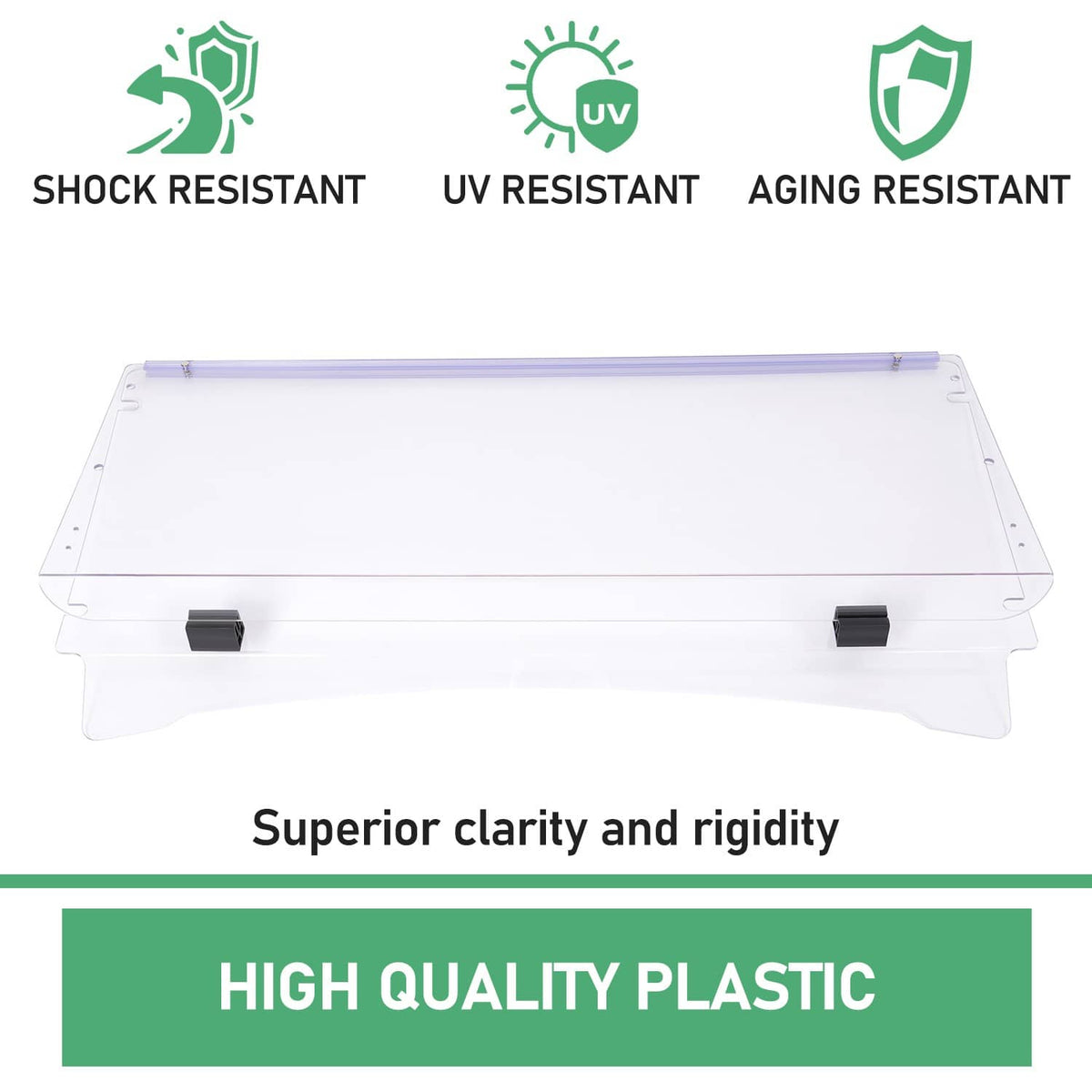 Clear folding windshield windscreen panel with purple bar and black mounting corners