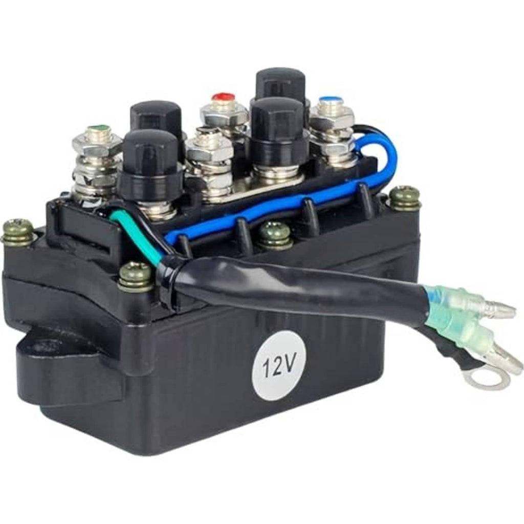 12V power trim and tilt relay side view with blue cable and label