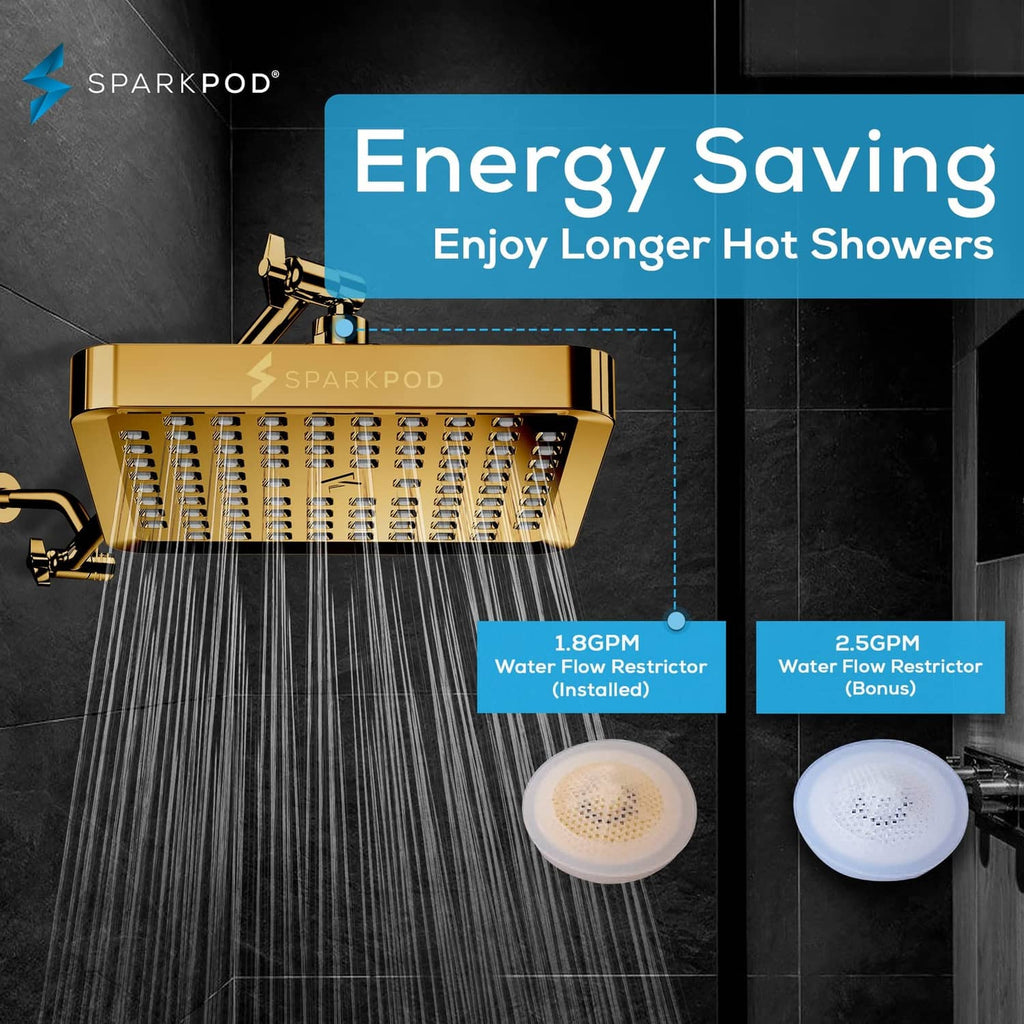 Egyptian gold square rain shower head with steady water spray through nozzles