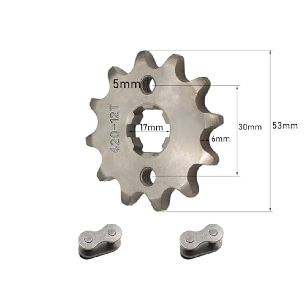 Steel 420 chain front sprocket cog, 12T; 17mm bore and 30mm mount spacing
