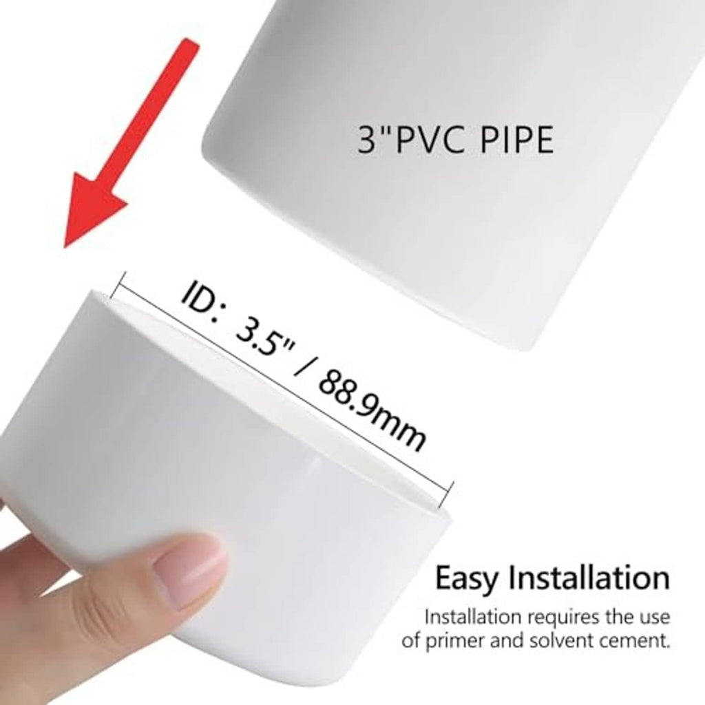 White PVC slip-on pipe end cap with 3.5 in inner diameter