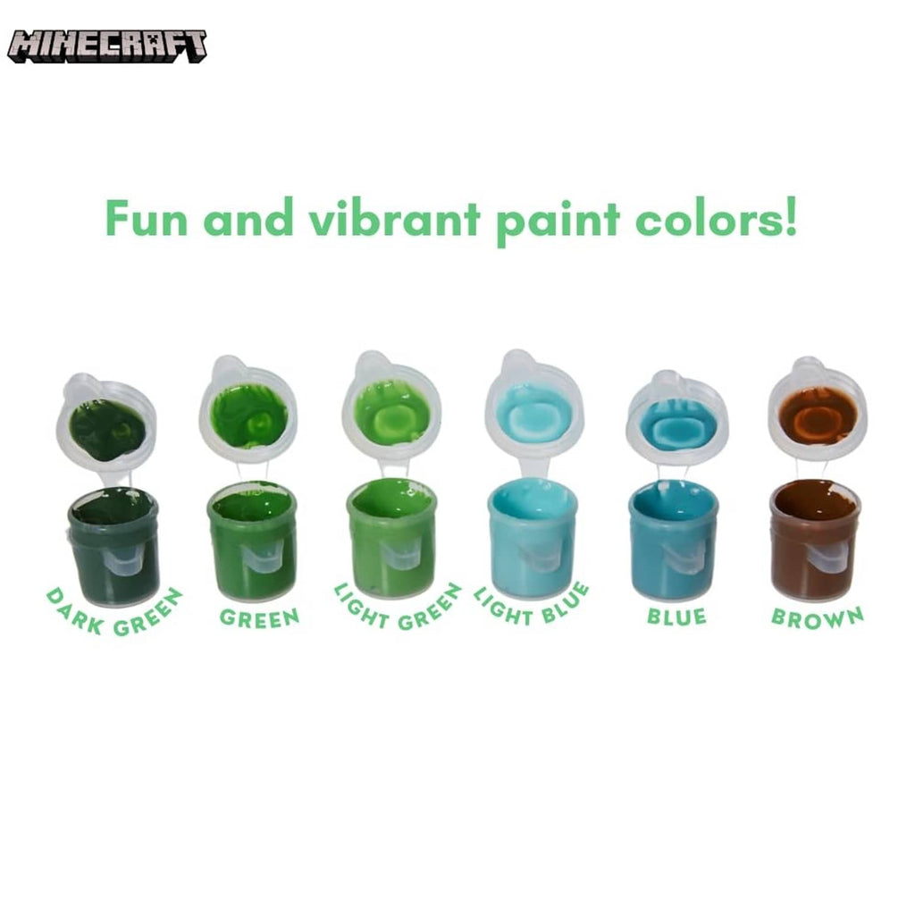 6 Minecraft paint pots in dark green, green, light green, light blue, blue, and brown