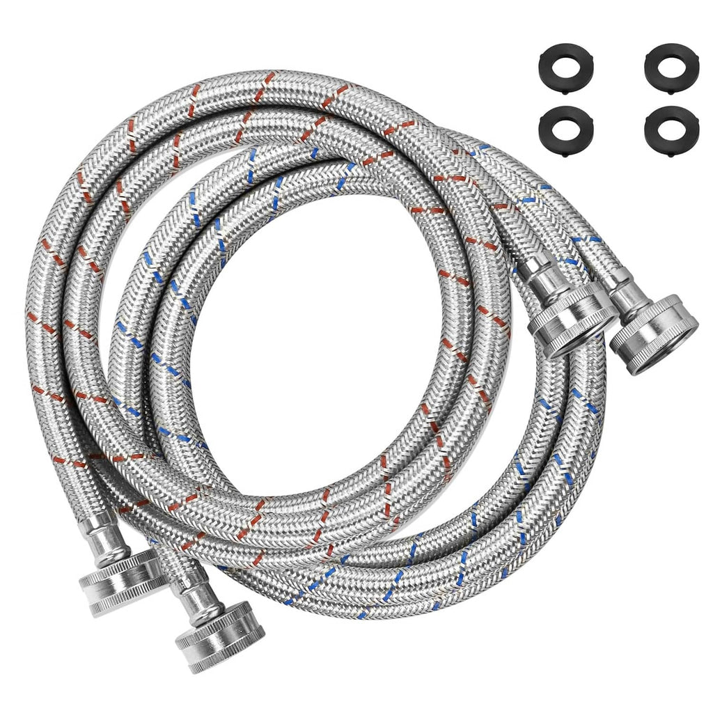 Braided stainless steel washing machine hose set with chrome couplings