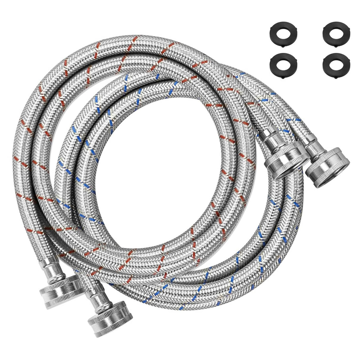 Braided stainless steel washing machine hose set with chrome couplings