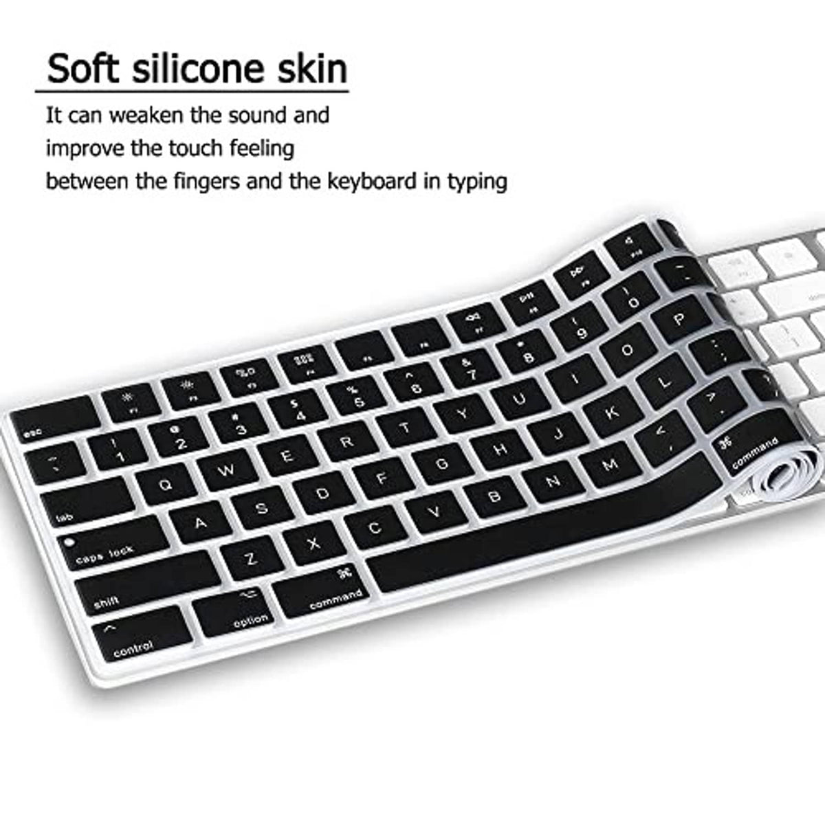 Silicone keyboard cover with full key grid and black keys on a keyboard